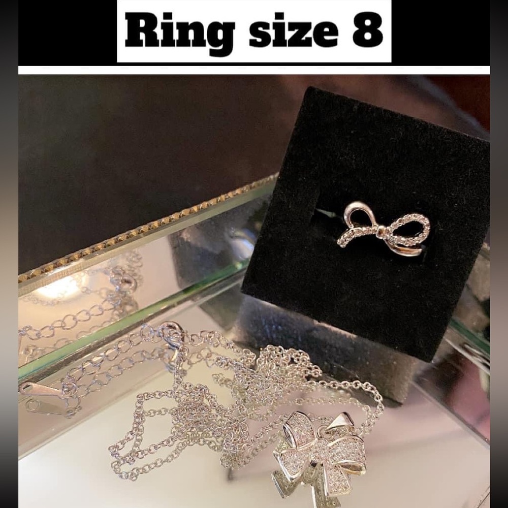 Bow Diamond Ring (size 8) & Diamond Necklace Set